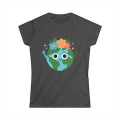 Eco-Friendly Women's Softstyle Tee - Cute Earth Design, Sustainable Fashion, Nature Lover Gift, Earth Day Celebration, Everyday Wear