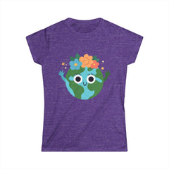 Eco-Friendly Women's Softstyle Tee - Cute Earth Design, Sustainable Fashion, Nature Lover Gift, Earth Day Celebration, Everyday Wear