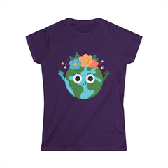 Eco-Friendly Women's Softstyle Tee - Cute Earth Design, Sustainable Fashion, Nature Lover Gift, Earth Day Celebration, Everyday Wear
