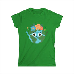 Eco-Friendly Women's Softstyle Tee - Cute Earth Design, Sustainable Fashion, Nature Lover Gift, Earth Day Celebration, Everyday Wear