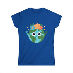 Eco-Friendly Women's Softstyle Tee - Cute Earth Design, Sustainable Fashion, Nature Lover Gift, Earth Day Celebration, Everyday Wear