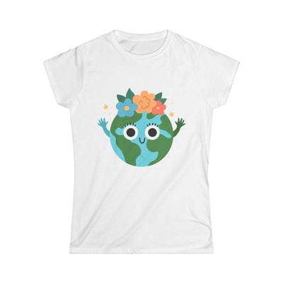 Eco-Friendly Women's Softstyle Tee - Cute Earth Design, Sustainable Fashion, Nature Lover Gift, Earth Day Celebration, Everyday Wear