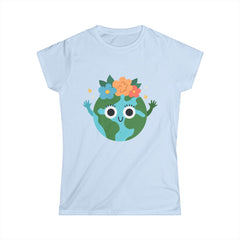 Eco-Friendly Women's Softstyle Tee - Cute Earth Design, Sustainable Fashion, Nature Lover Gift, Earth Day Celebration, Everyday Wear