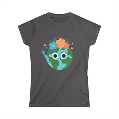 Eco-Friendly Women's Softstyle Tee - Cute Earth Design, Sustainable Fashion, Nature Lover Gift, Earth Day Celebration, Everyday Wear
