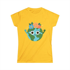 Eco-Friendly Women's Softstyle Tee - Cute Earth Design, Sustainable Fashion, Nature Lover Gift, Earth Day Celebration, Everyday Wear
