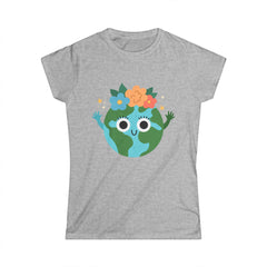 Eco-Friendly Women's Softstyle Tee - Cute Earth Design, Sustainable Fashion, Nature Lover Gift, Earth Day Celebration, Everyday Wear
