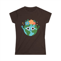 Eco-Friendly Women's Softstyle Tee - Cute Earth Design, Sustainable Fashion, Nature Lover Gift, Earth Day Celebration, Everyday Wear