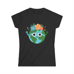 Eco-Friendly Women's Softstyle Tee - Cute Earth Design, Sustainable Fashion, Nature Lover Gift, Earth Day Celebration, Everyday Wear